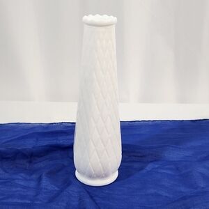 Milk Glass Graduated Diamond with Fluted Rim Vase